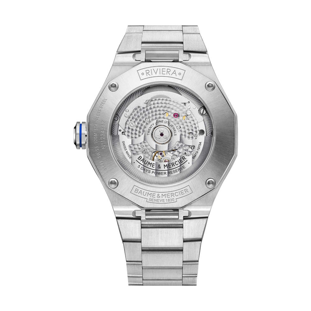 RIVIERA MENS AUTOMATIC 42MM WATCH SILVER / BLUE