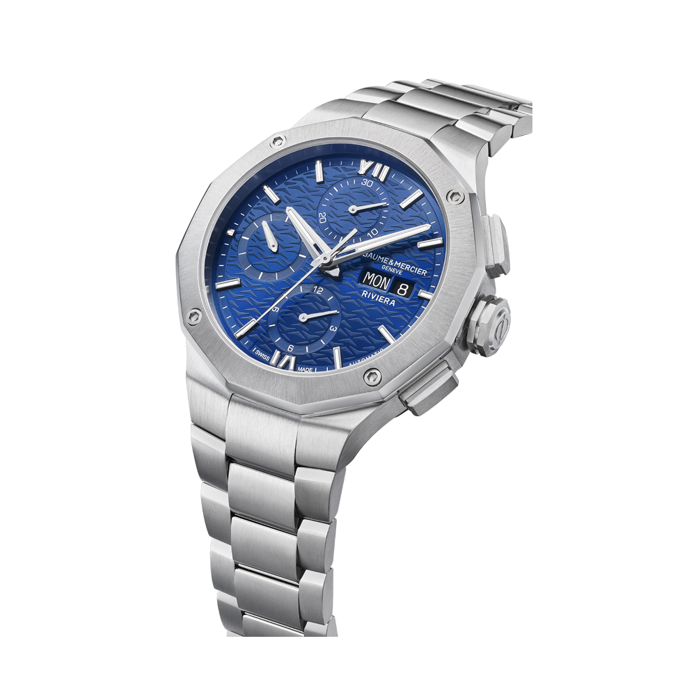 RIVIERA MENS CHRONOGRAPH AUTOMATIC WATCH SILVER / BLUE
