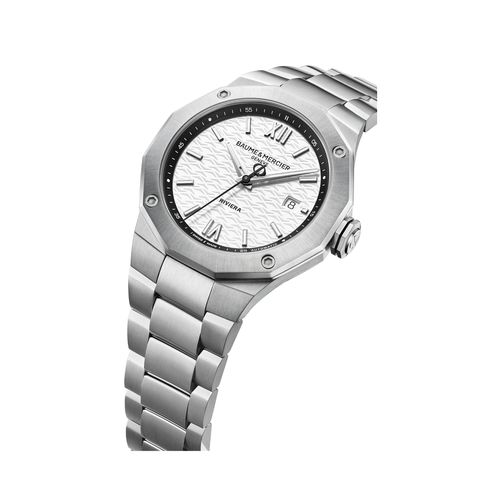 RIVIERA MENS AUTOMATIC 42MM WATCH SILVER / WHITE