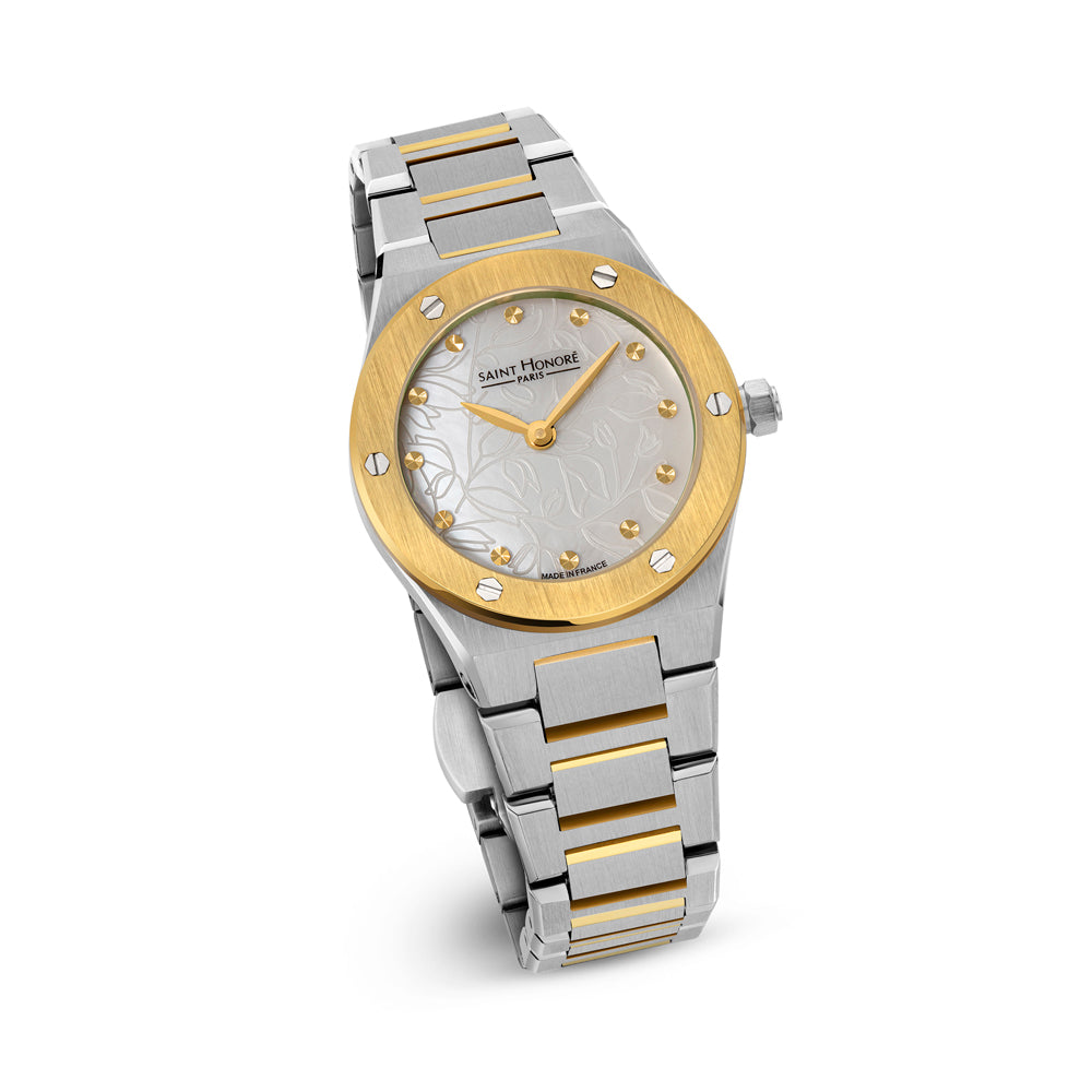 Haussman Women's Analog Watch Silver/Gold/White Mother-of-pearl