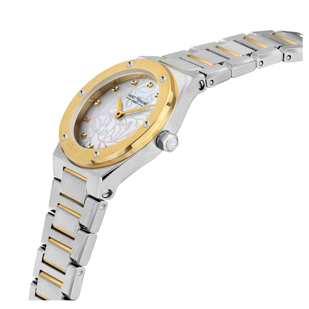 Haussman Women's Analog Watch Silver/Gold/White Mother-of-pearl