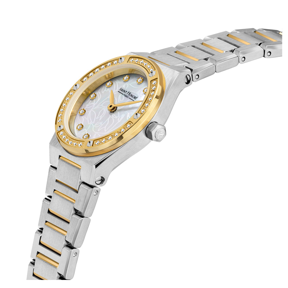 Haussman 26MM Diamond White MOP Watch STAINLESS STEEL & IP GOLD PLATED / WHITE MOP