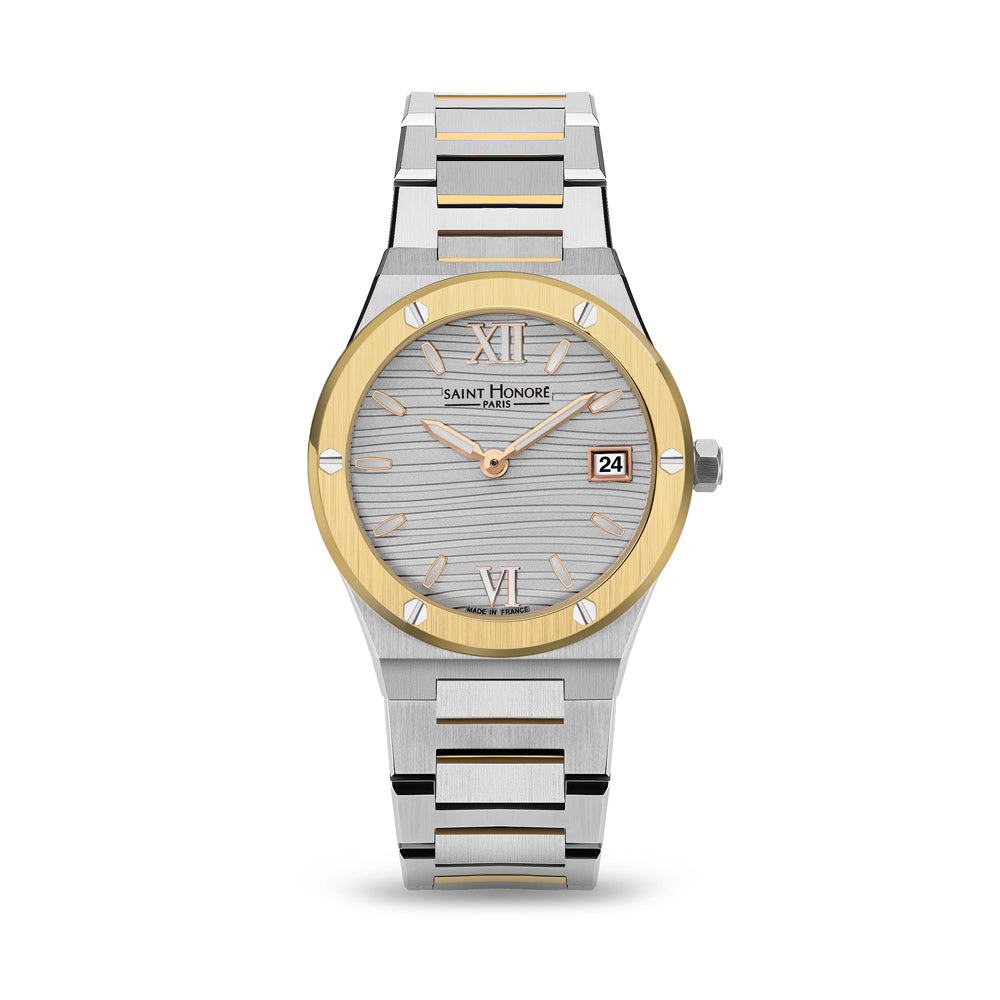 Haussman 32MM Roman Numeral Watch STAINLESS STEEL & IP GOLD PLATED / WHITE