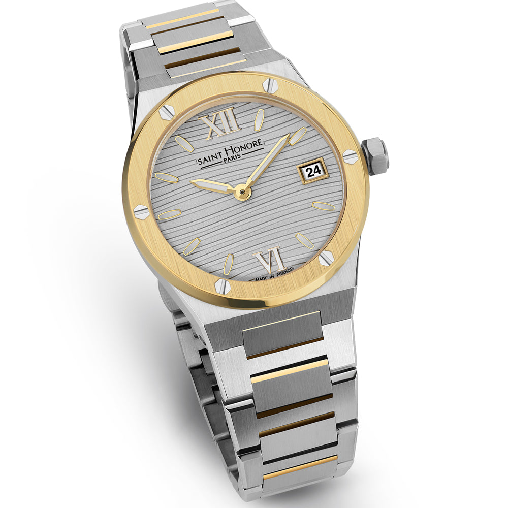 Haussman 32MM Roman Numeral Watch STAINLESS STEEL & IP GOLD PLATED / WHITE