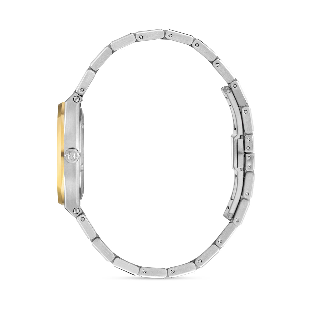 Haussman 32MM Diamond Grey MOP Watch STAINLESS STEEL & IP GOLD PLATED / WHITE MOP