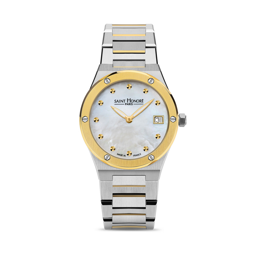 Haussman 32MM White MOP Watch STAINLESS STEEL & IP GOLD PLATED / WHITE MOP