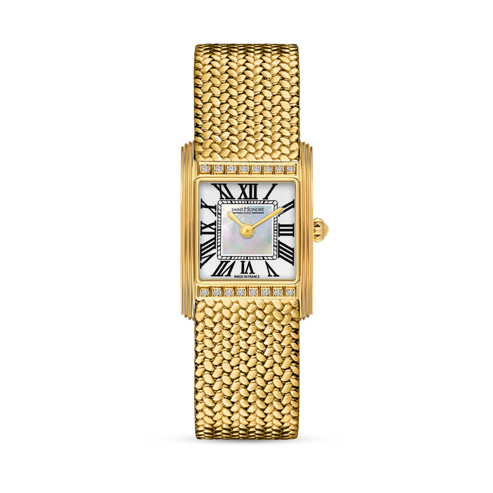Palais Royal Mini Green Diamond Watch IP GOLD PLATED / WHITE MOP