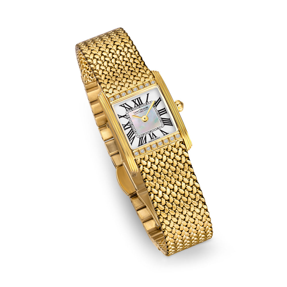 Palais Royal Mini Green Diamond Watch IP GOLD PLATED / WHITE MOP