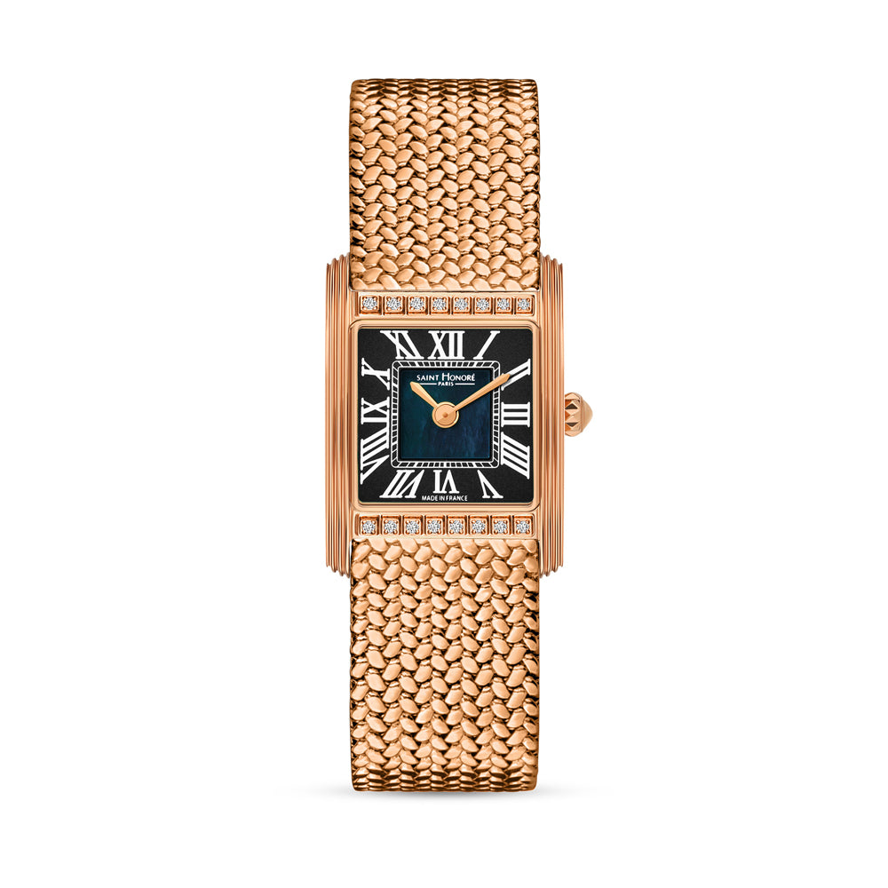 Palais Royal Mini Green Diamond Watch IP ROSE GOLD PLATED / BLACK