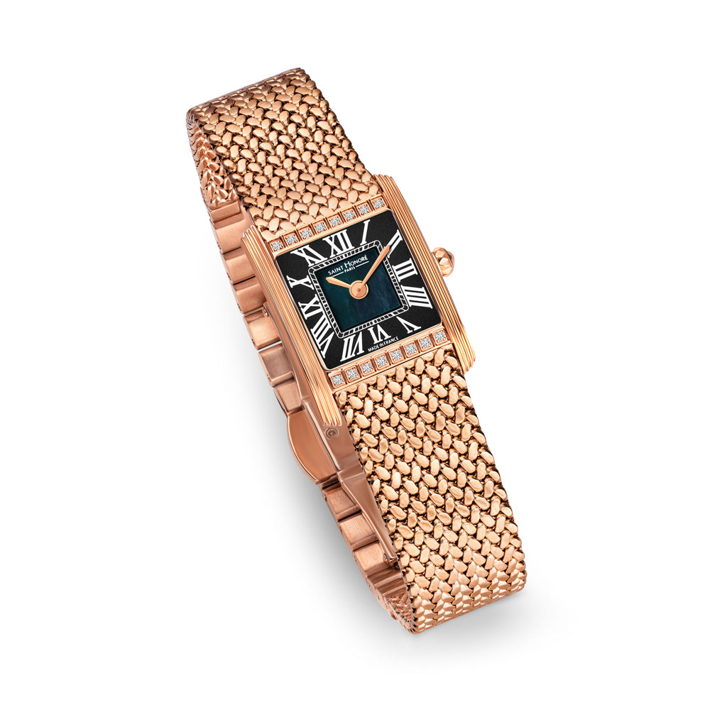 Palais Royal Mini Green Diamond Watch IP ROSE GOLD PLATED / BLACK