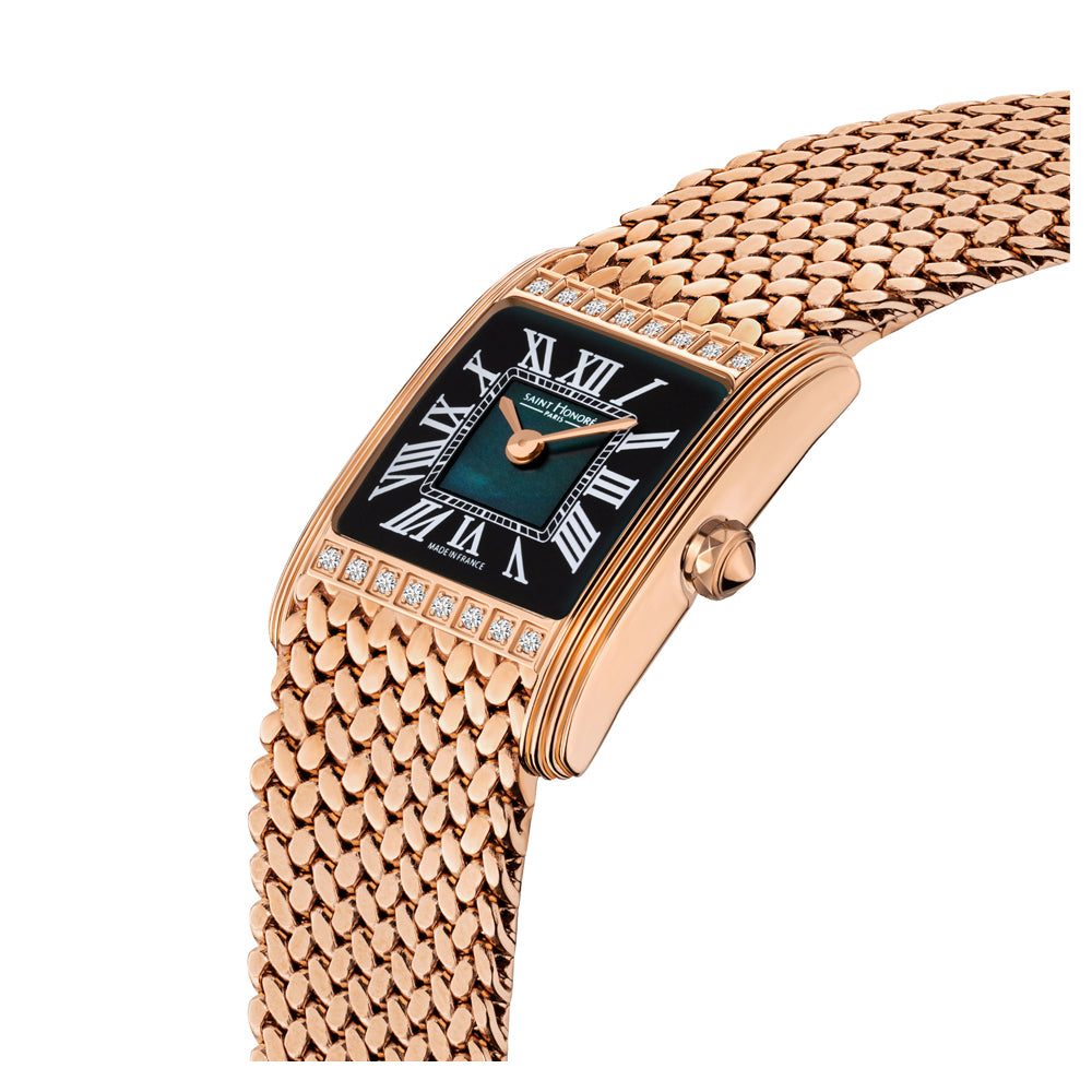 Palais Royal Mini Green Diamond Watch IP ROSE GOLD PLATED / BLACK