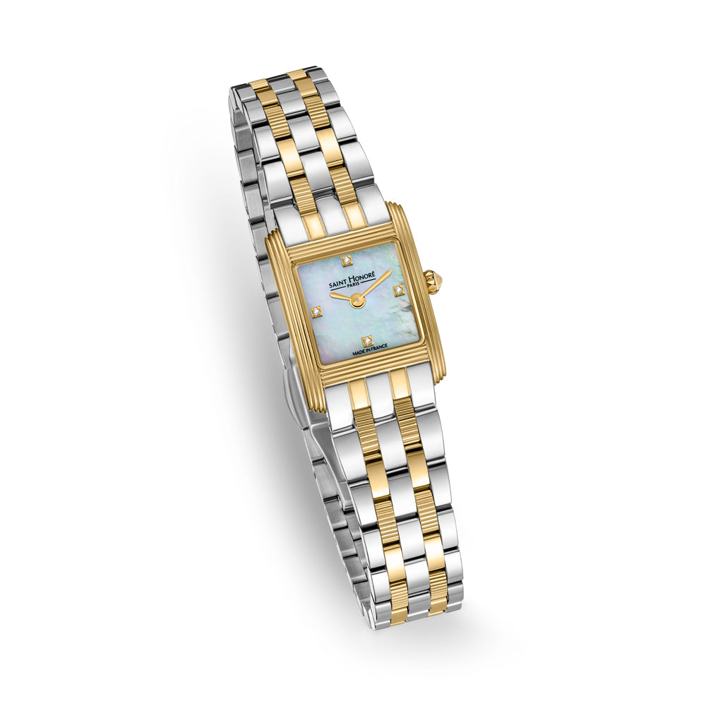 Palais Royal Mini White Diamond Watch STAINLESS STEEL & IP GOLD PLATED / WHITE MOP