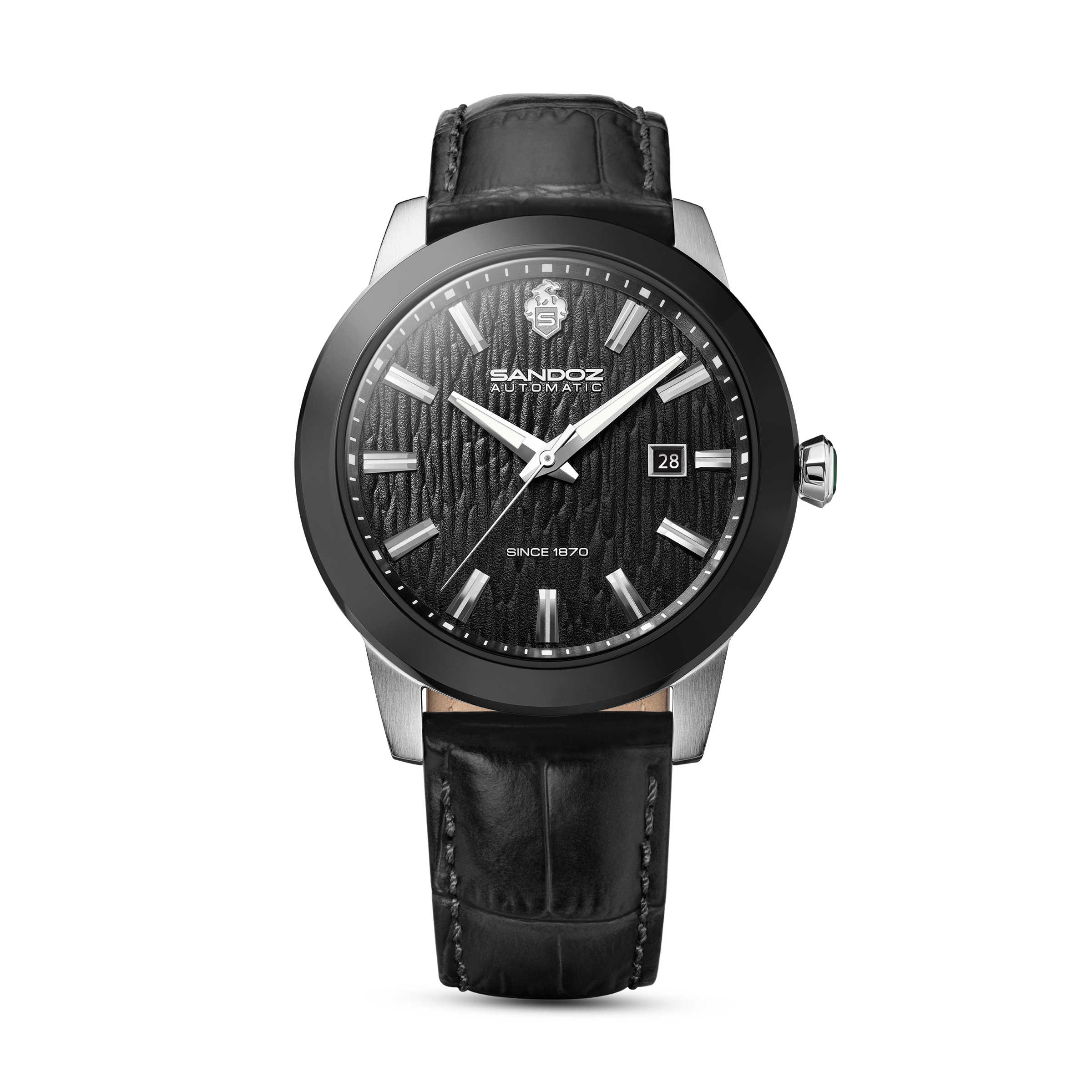 TIVOLI GENTS AUTOMATIC 3H DATE Black Textured Dial / Black Genuine Leather Strap with Silver Colour Butterfly Buckle