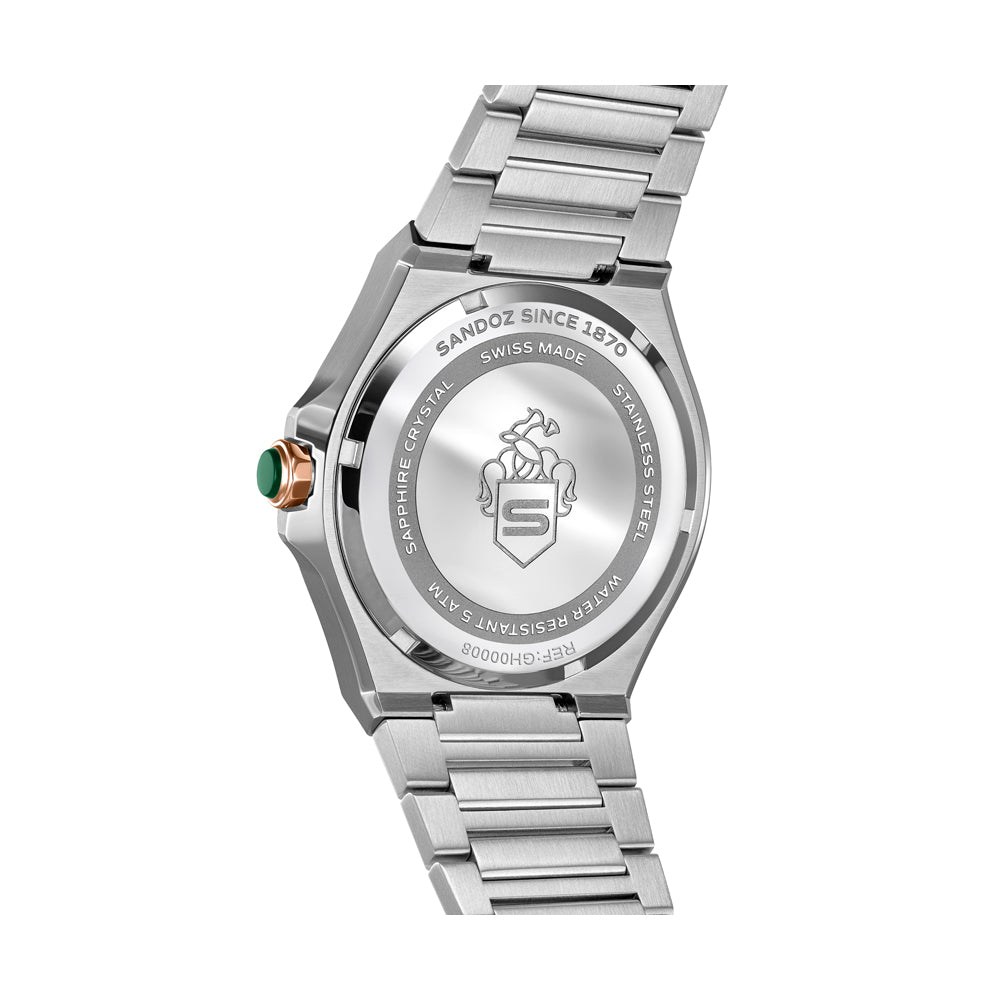 CDF 75 GENTS QUARTZ 3H DATE Silver Brushed Dial with Embossed Lines / 2-tone Silver Colour and Rose Gold Plated 316L Stainless Steel Bracelet and Butterfly Buckle