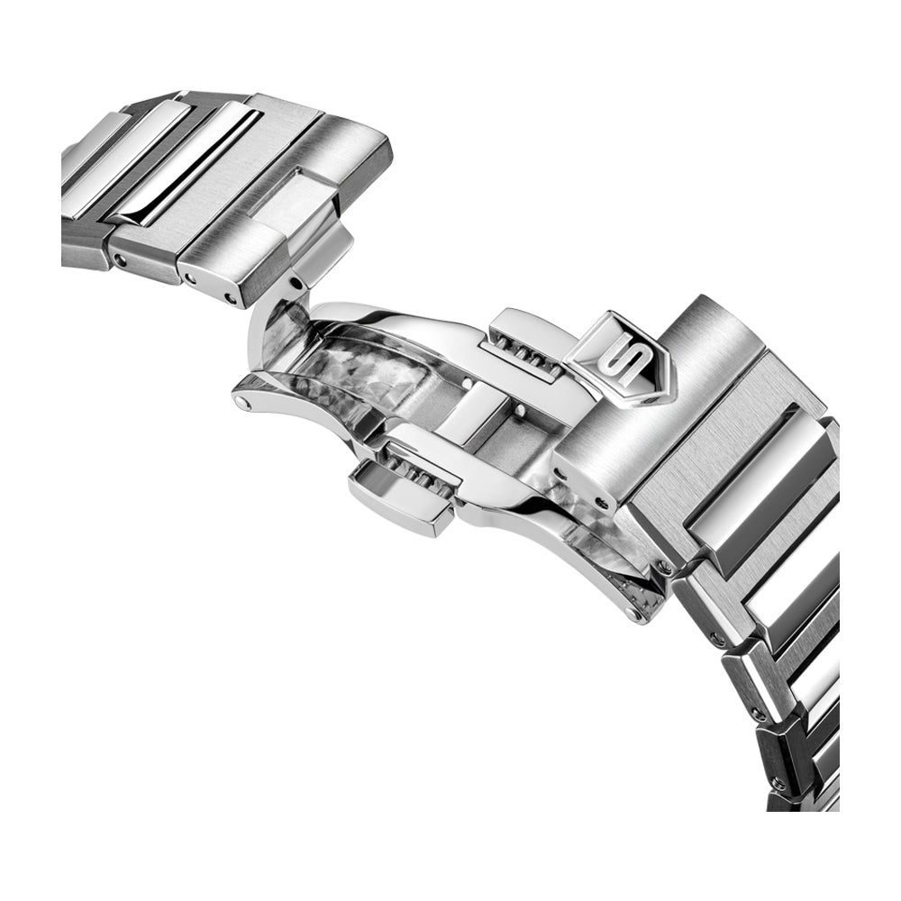 CDF 75 GENTS AUTOMATIC 3H DATE Olive Brushed Dial with Embossed Lines / Silver Colour 316L Stainless Steel Bracelet and Butterfly Buckle