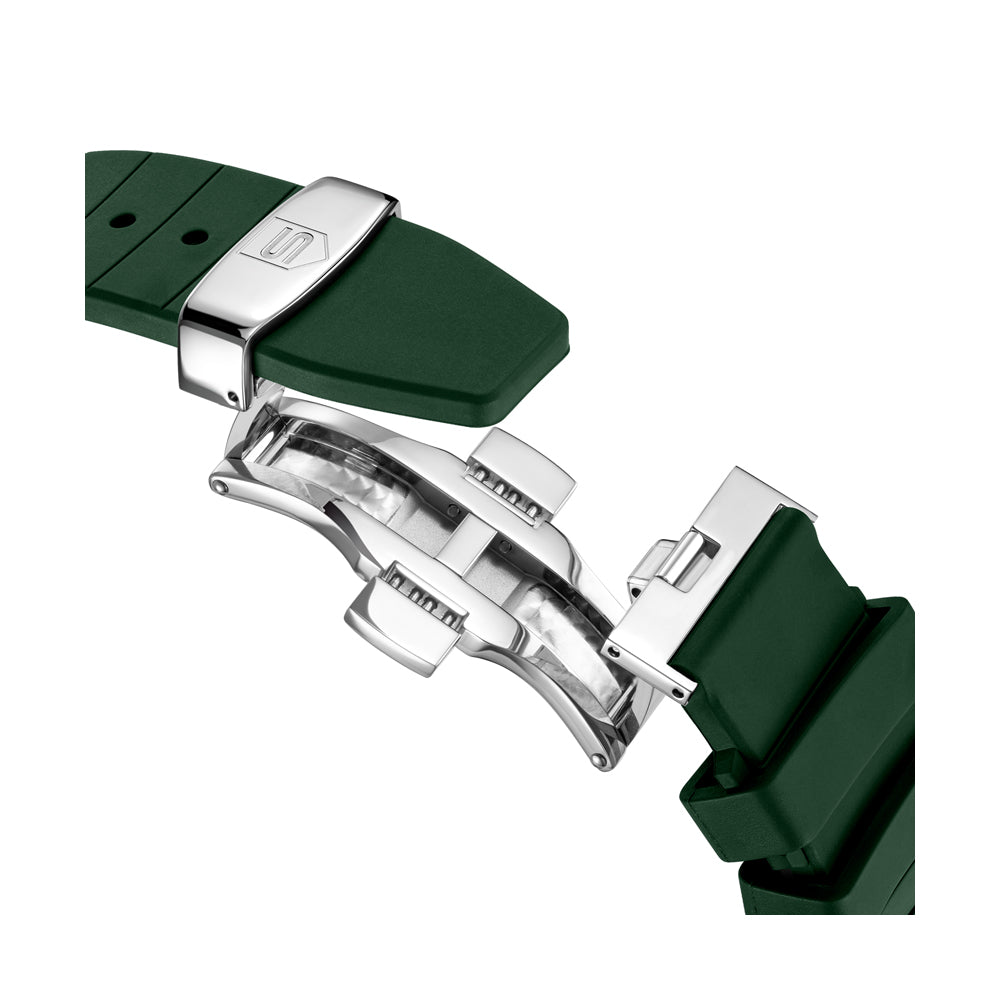 CDF 75 GENTS QUARTZ CHRONOGRAPH Green Brushed Dial with Embossed Lines and Green Chronograph eyes / Green High Resistance FKM Rubber Strap with Silver Colour Butterfuly Buckle