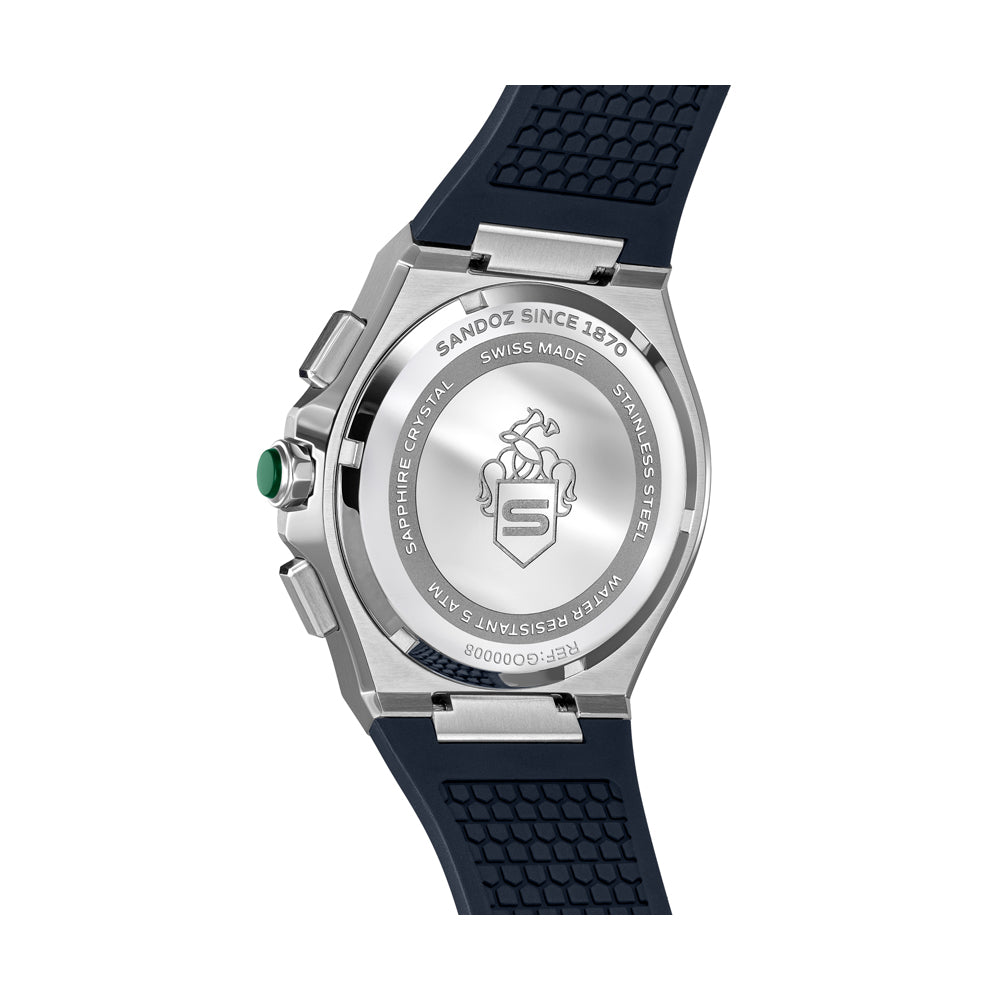 CDF 75 GENTS QUARTZ CHRONOGRAPH Dark Blue Brushed Dial with Embossed Lines and Dark Blue Chronograph eyes / Blue High Resistance FKM Rubber Strap with Silver Colour Butterfuly Buckle