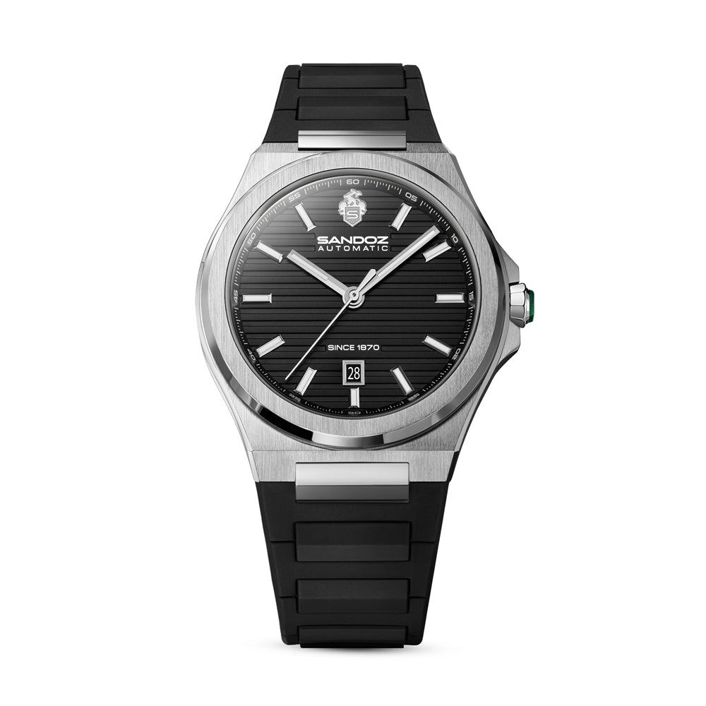 CDF 75 GENTS AUTOMATIC 3H DATE Anthracite Brushed Dial with Embossed Lines / Black High Resistance FKM Rubber Strap with Silver Colour Butterfuly Buckle