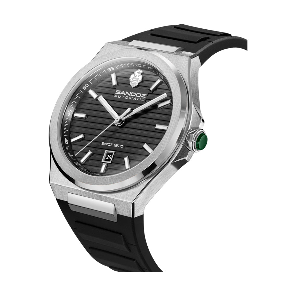 CDF 75 GENTS AUTOMATIC 3H DATE Anthracite Brushed Dial with Embossed Lines / Black High Resistance FKM Rubber Strap with Silver Colour Butterfuly Buckle