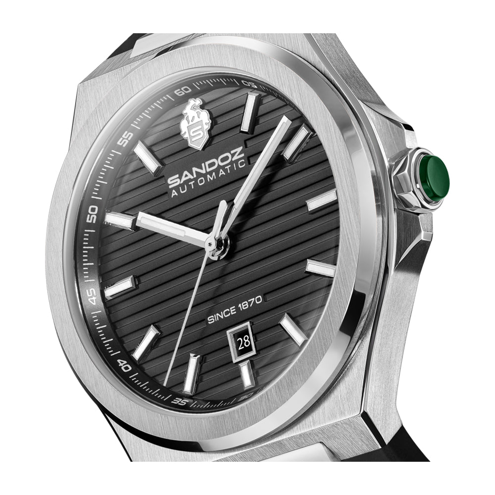 CDF 75 GENTS AUTOMATIC 3H DATE Anthracite Brushed Dial with Embossed Lines / Black High Resistance FKM Rubber Strap with Silver Colour Butterfuly Buckle
