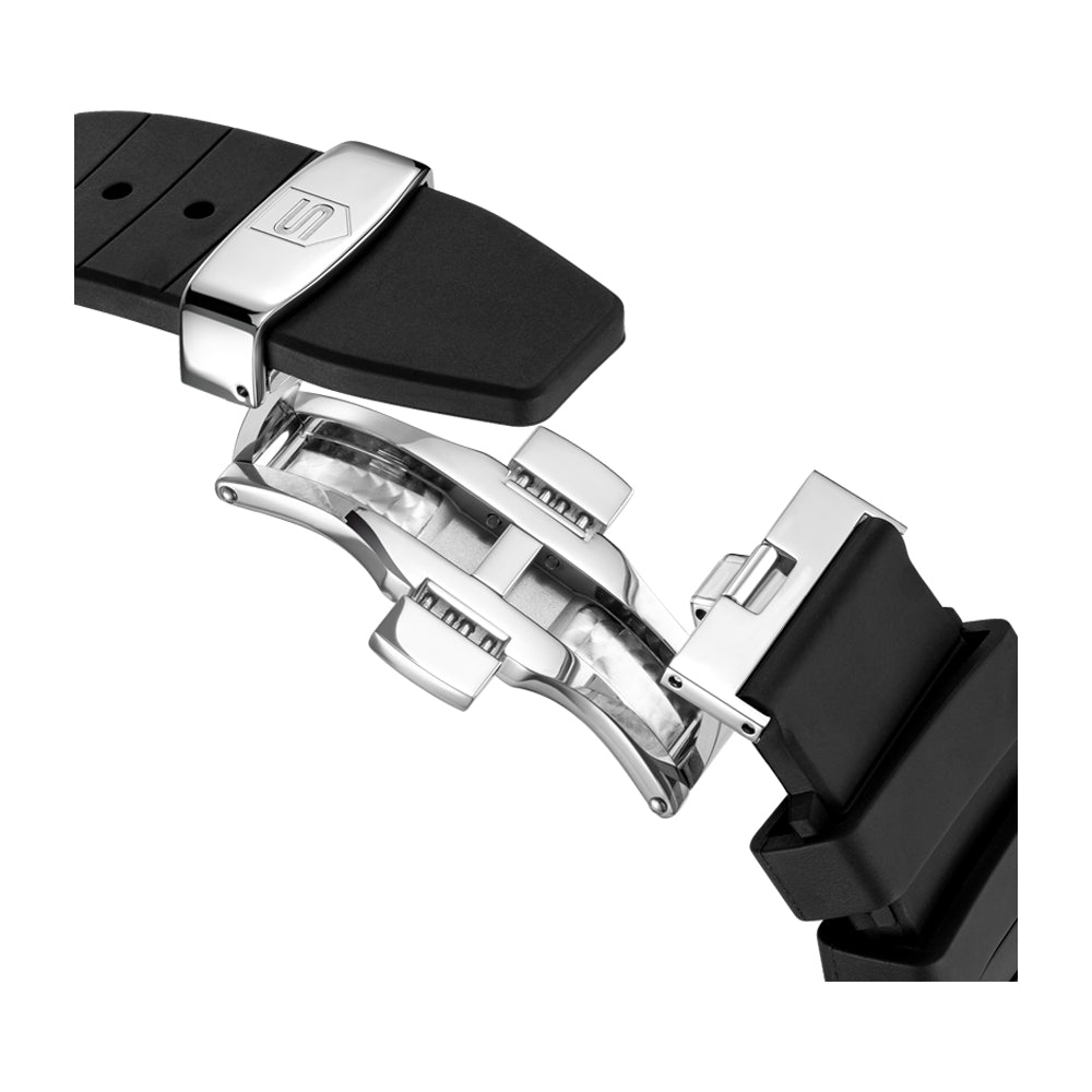 CDF 75 GENTS AUTOMATIC 3H DATE Anthracite Brushed Dial with Embossed Lines / Black High Resistance FKM Rubber Strap with Silver Colour Butterfuly Buckle
