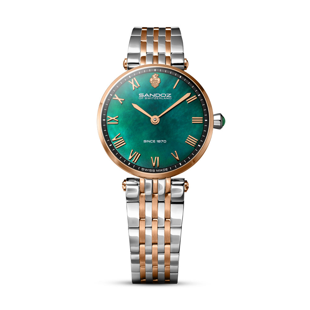ORANGERIE LADIES QUARTZ 2H Green Mother of Pearl / 2-Tone Silver Colour and Gold Plated 316L Stainless Steel Bracelet and Butterfly Buckle