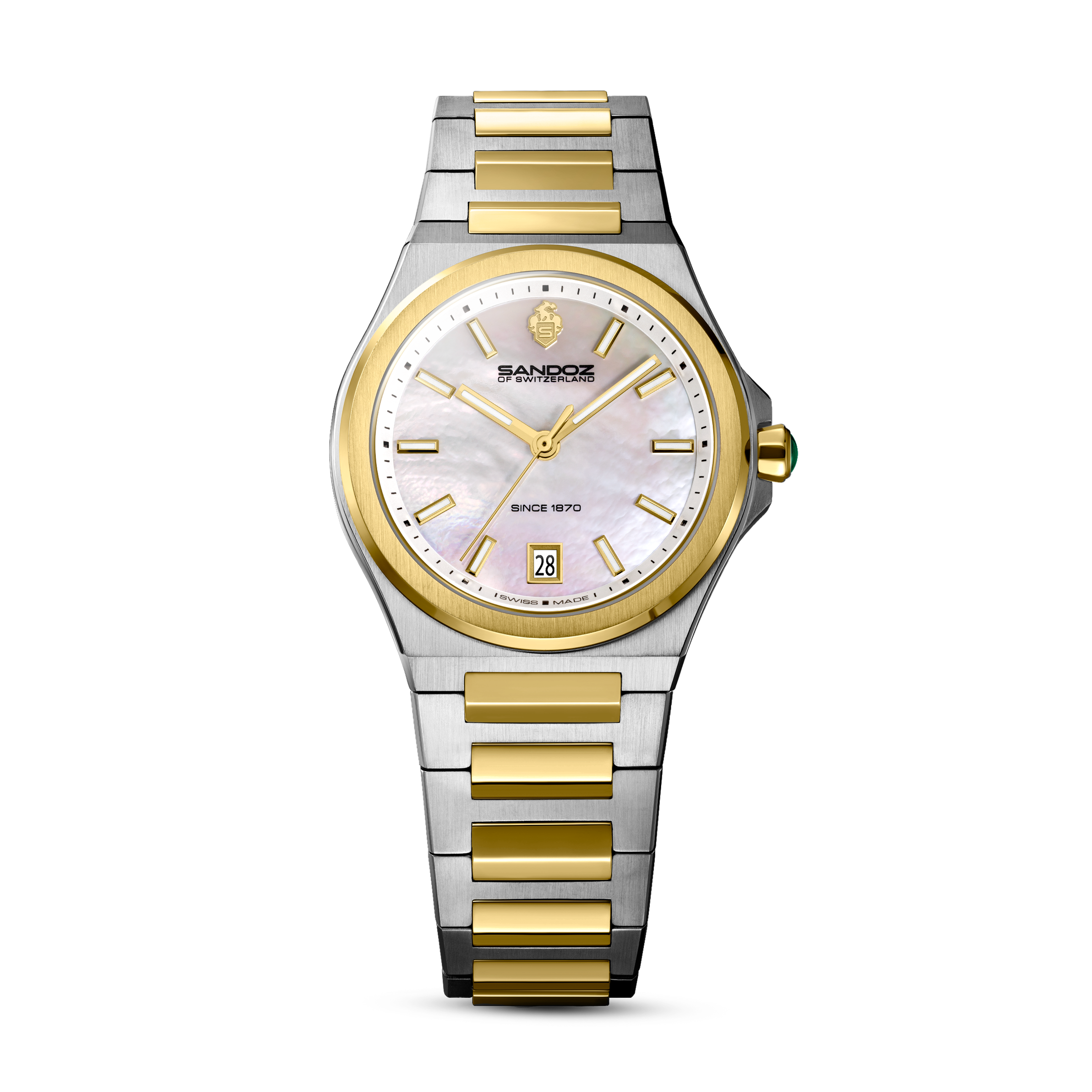 CDF 75 LADIES QUARTZ 3H DATE White Mother of Pearl / 2-tone Silver Colour and Gold Plated 316L Stainless Steel Bracelet and Butterfly Buckle