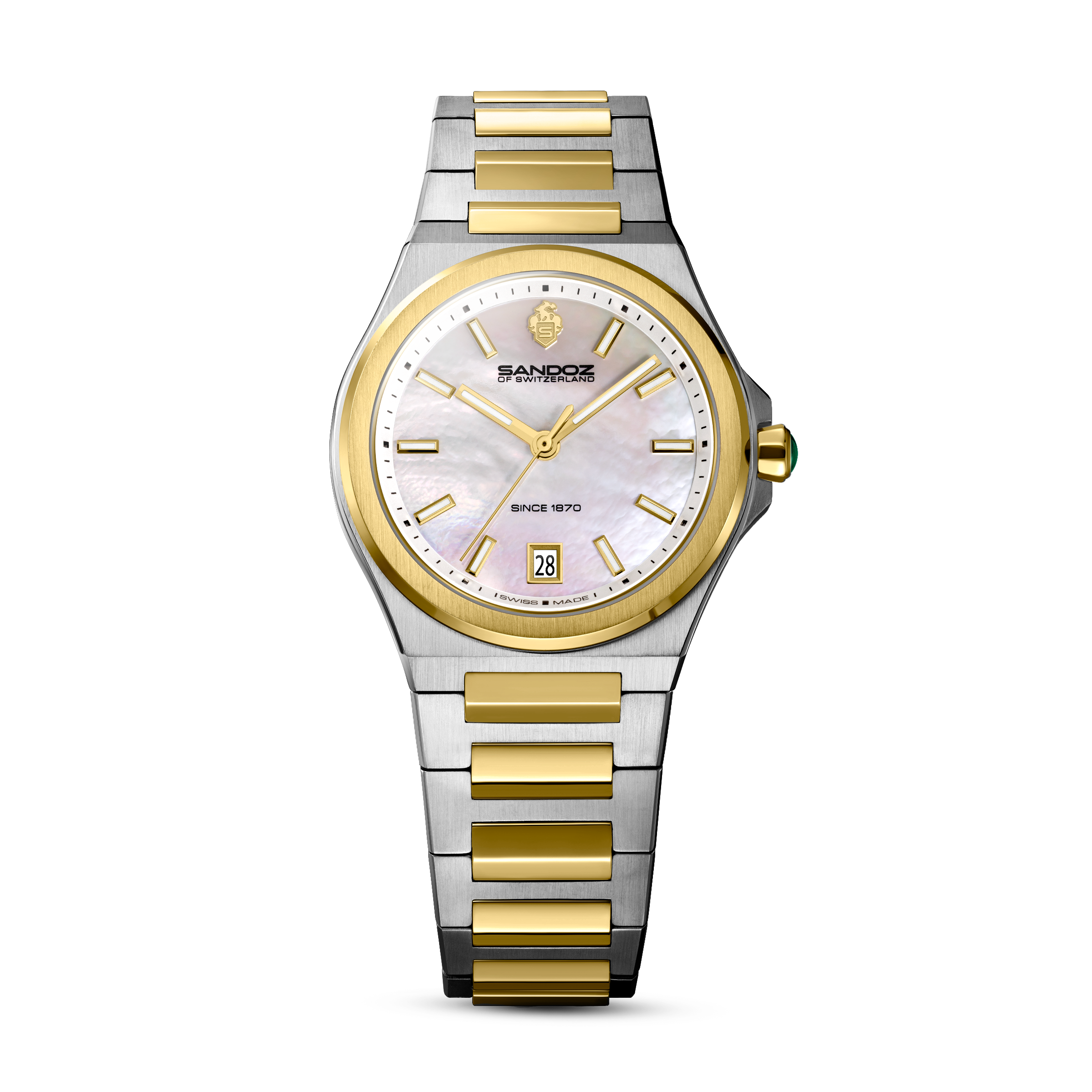 CDF 75 LADIES QUARTZ 3H DATE White Mother of Pearl / 2-tone Silver Colour and Gold Plated 316L Stainless Steel Bracelet and Butterfly Buckle