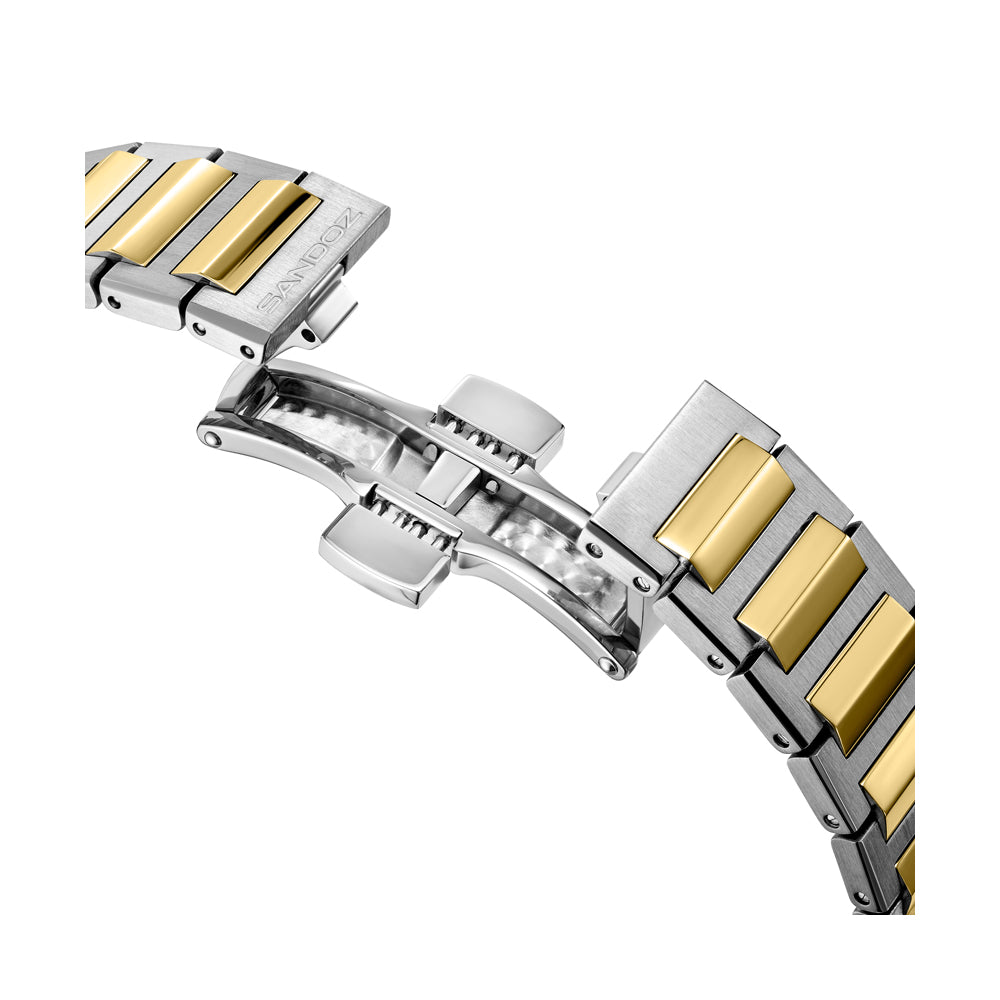 CDF 75 LADIES QUARTZ 3H DATE White Mother of Pearl / 2-tone Silver Colour and Gold Plated 316L Stainless Steel Bracelet and Butterfly Buckle