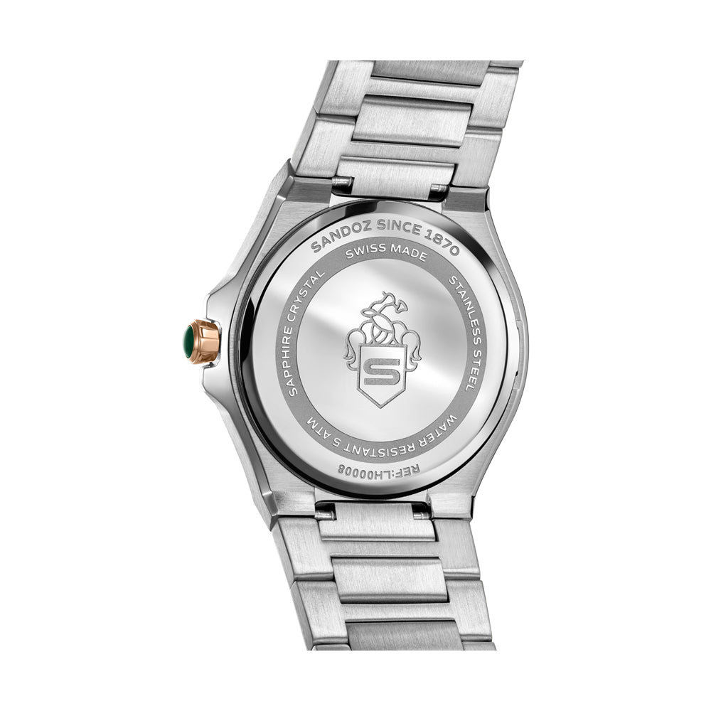 CDF 75 LADIES QUARTZ 3H DATE Silver Brushed Dial with Embossed Lines / 2-tone Silver Colour and Rose Gold Plated 316L Stainless Steel Bracelet and Butterfly Buckle