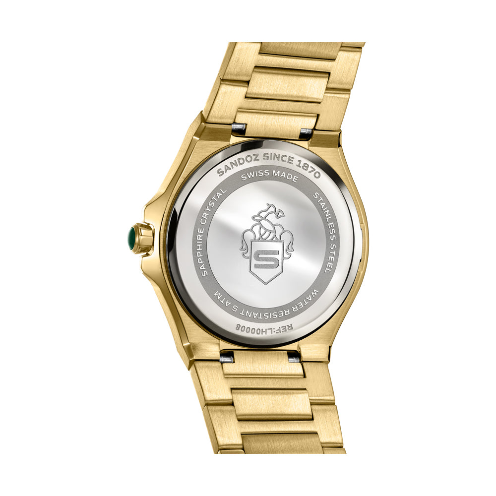 CDF 75 LADIES QUARTZ 3H DATE White Mother of Pearl / Gold Plated 316L Stainless Steel Bracelet and Butterfly Buckle