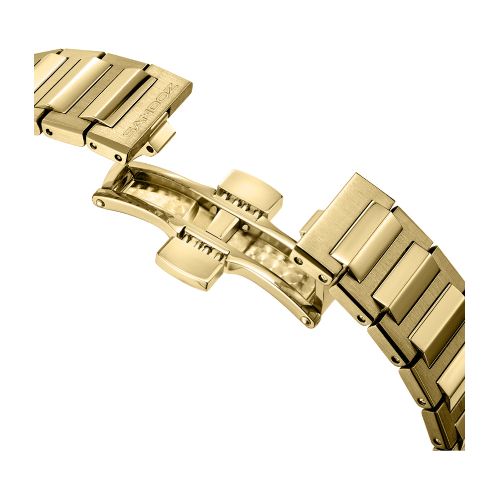 CDF 75 LADIES QUARTZ 3H DATE White Mother of Pearl / Gold Plated 316L Stainless Steel Bracelet and Butterfly Buckle