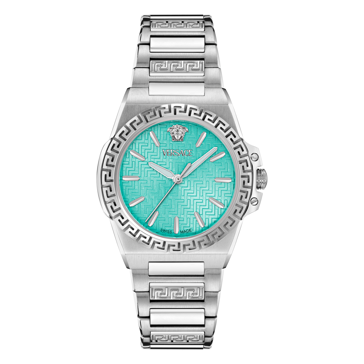 Versace Greca Reaction Stainless Steel / Light Blue