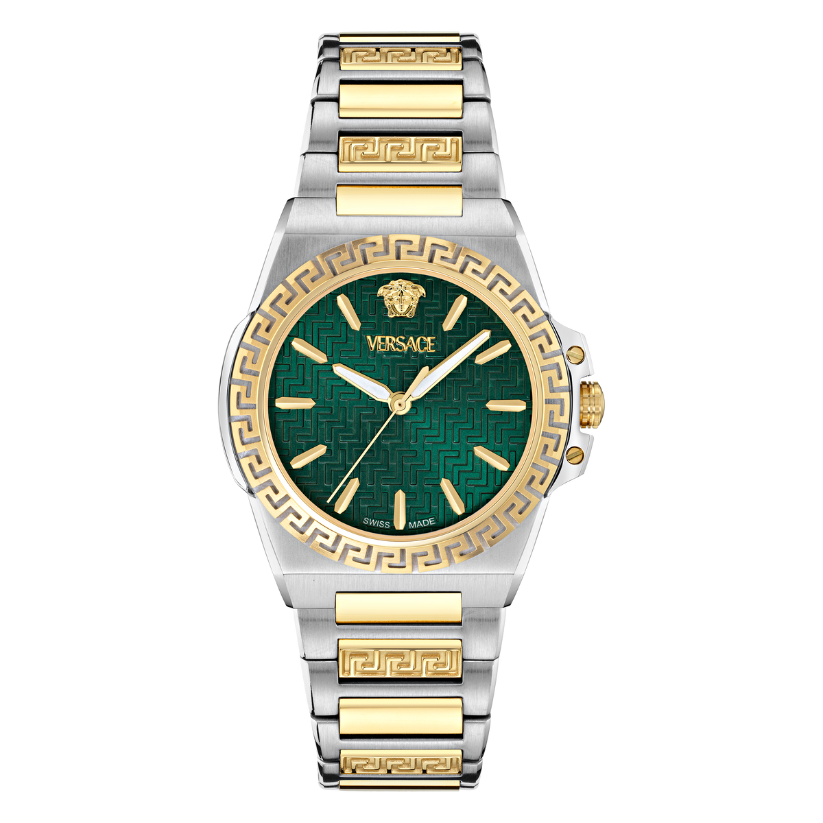 Versace Greca Reaction SS & Yellow Gold Tone / Green