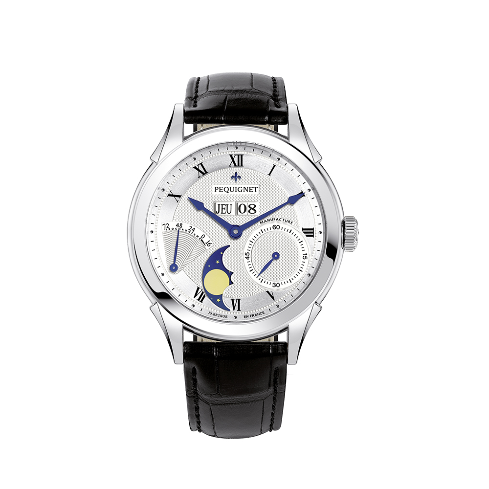 Royale Origine watch, guilloché dial, date and moonphase
