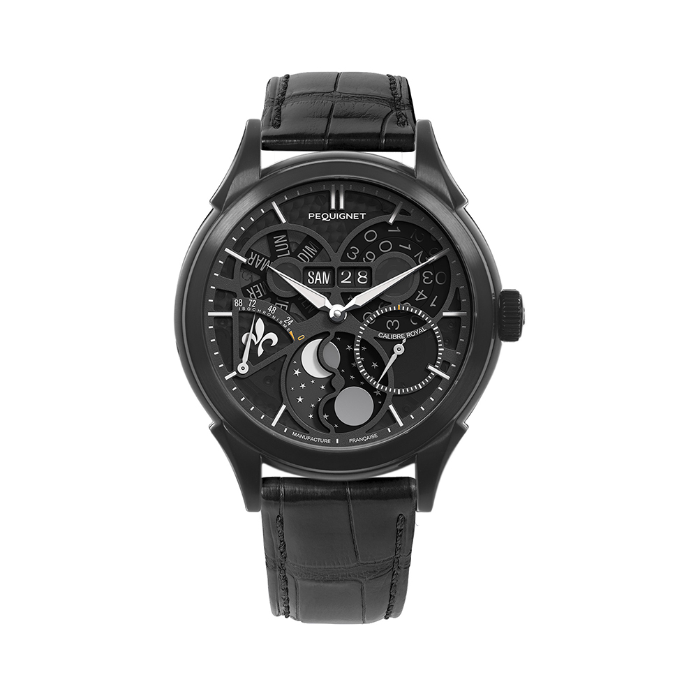 Royale Saphir watch, black dial, date and moonphase