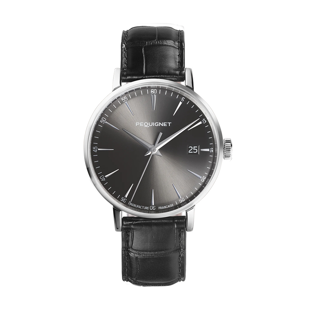 Attitude watch, charcoal grey dial, black alligator strap Attitude watch, charcoal grey dial, black alligator strap