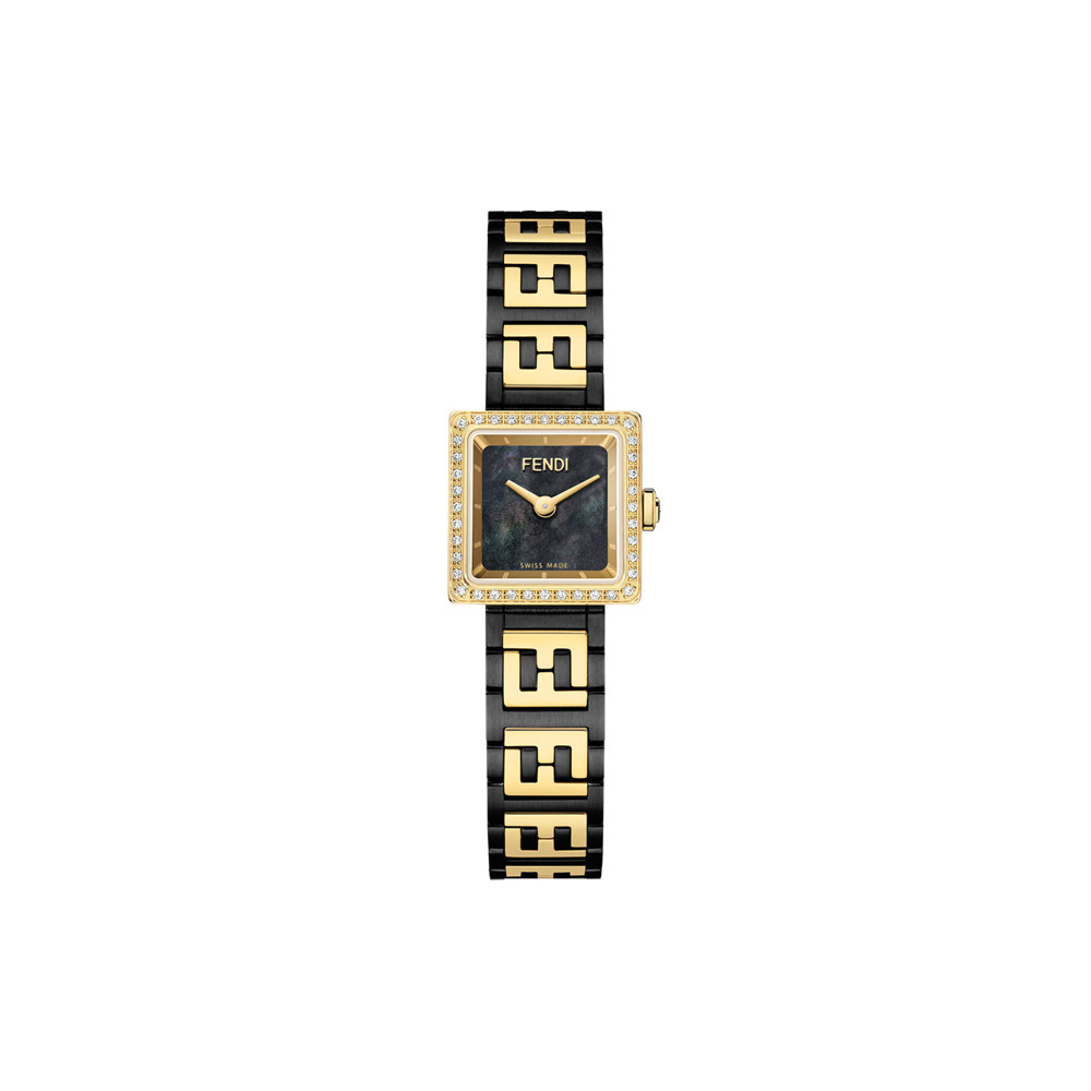 Forever Square Black And Yellow Gold Colored Stainless Steel Steel With Diamonds Watch