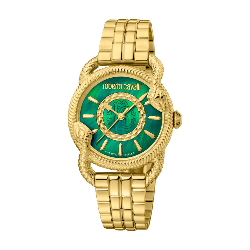 RC by FM Women Watch, Gold Color Case, Green MOP Dial, Gold Color Metal Bracelet,3 Hands, 5 ATM