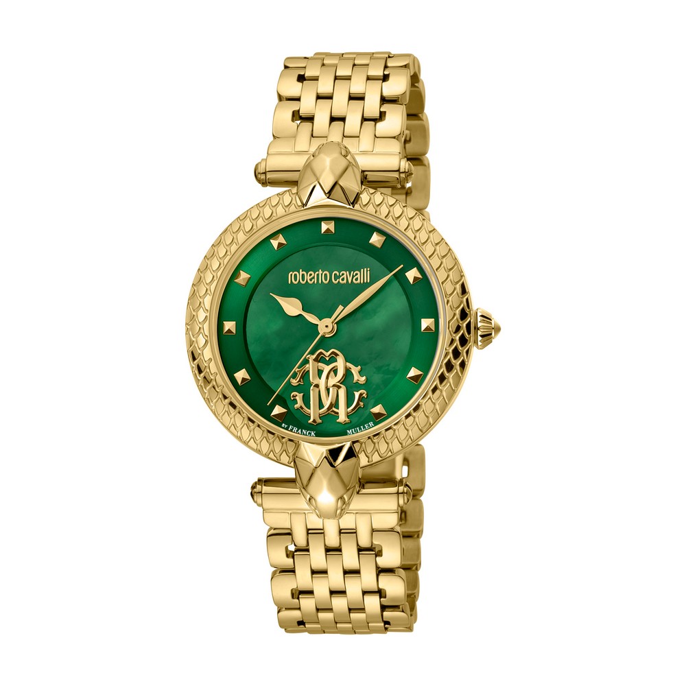 RC by FM Women Watch, Gold Color Case, Green MOP Dial, Gold Color Metal Bracelet,3 Hands, 5 ATM