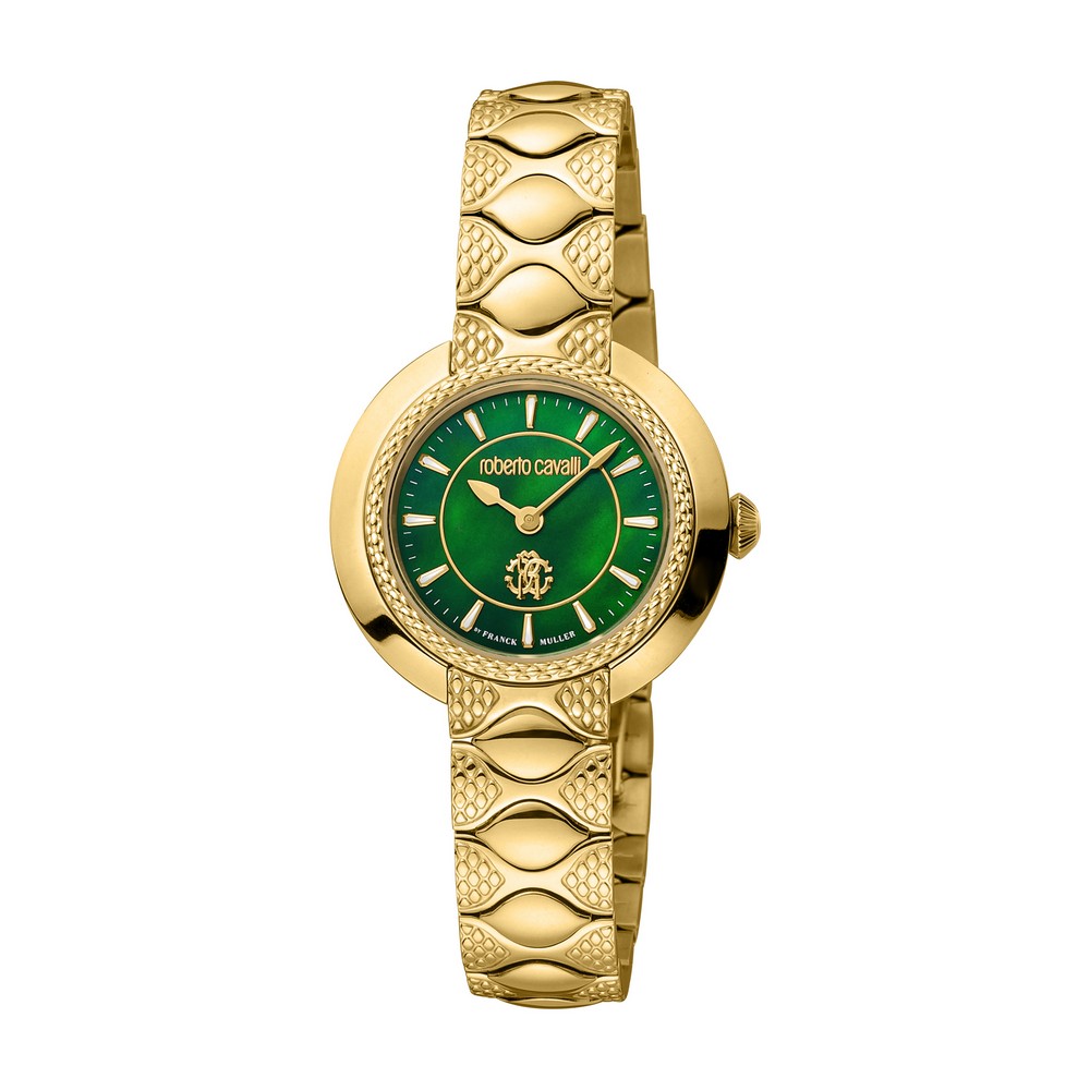 RC by FM Women Watch, Gold Color Case, Green MOP Dial, Gold Color Metal Bracelet, 2 Hands, 5 ATM