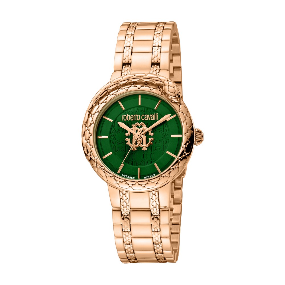 RC by FM Women Watch, Rose Gold Color Case, Dark Green Dial, Rose Gold Color Metal Bracelet, 3 Hands, 5 ATM