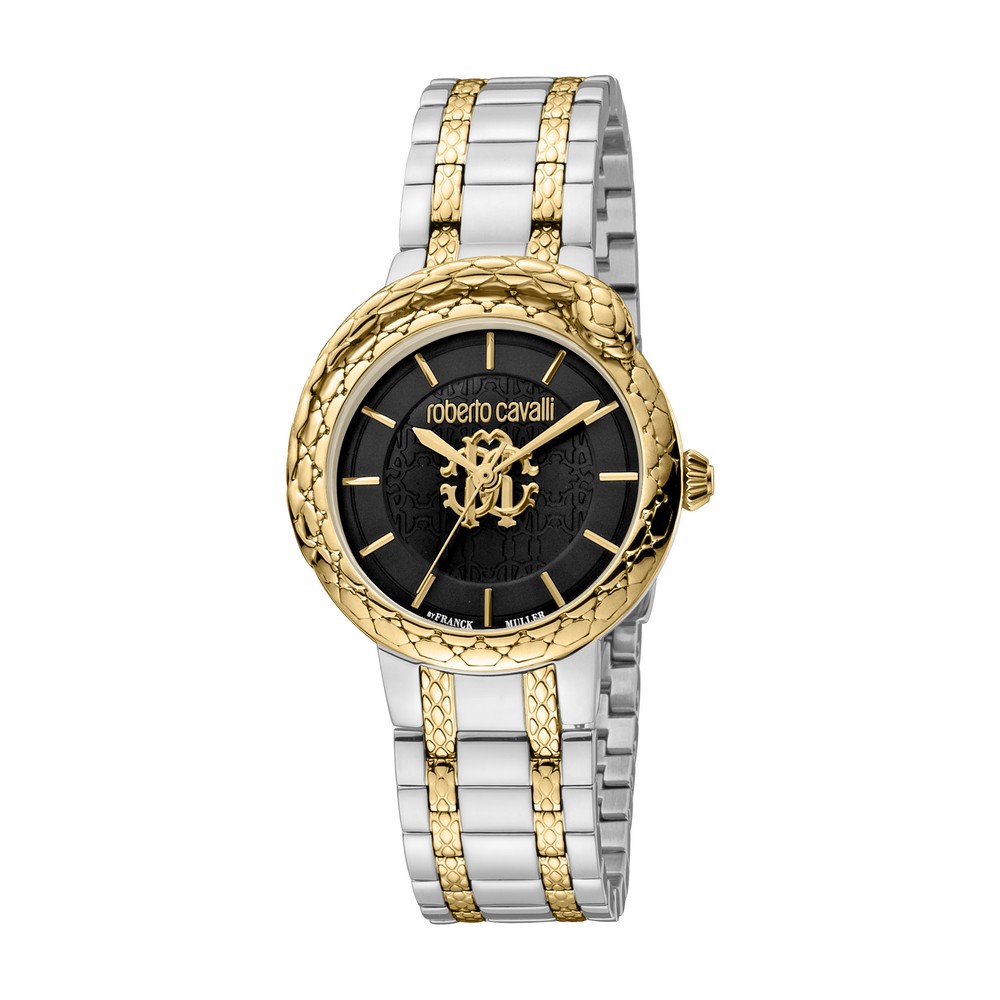 RC by FM Women Watch, Two Tone Silver & Gold Color Case, Black Dial, Two Tone Silver & Gold Color Metal Bracelet, 3 Hands, 5 ATM