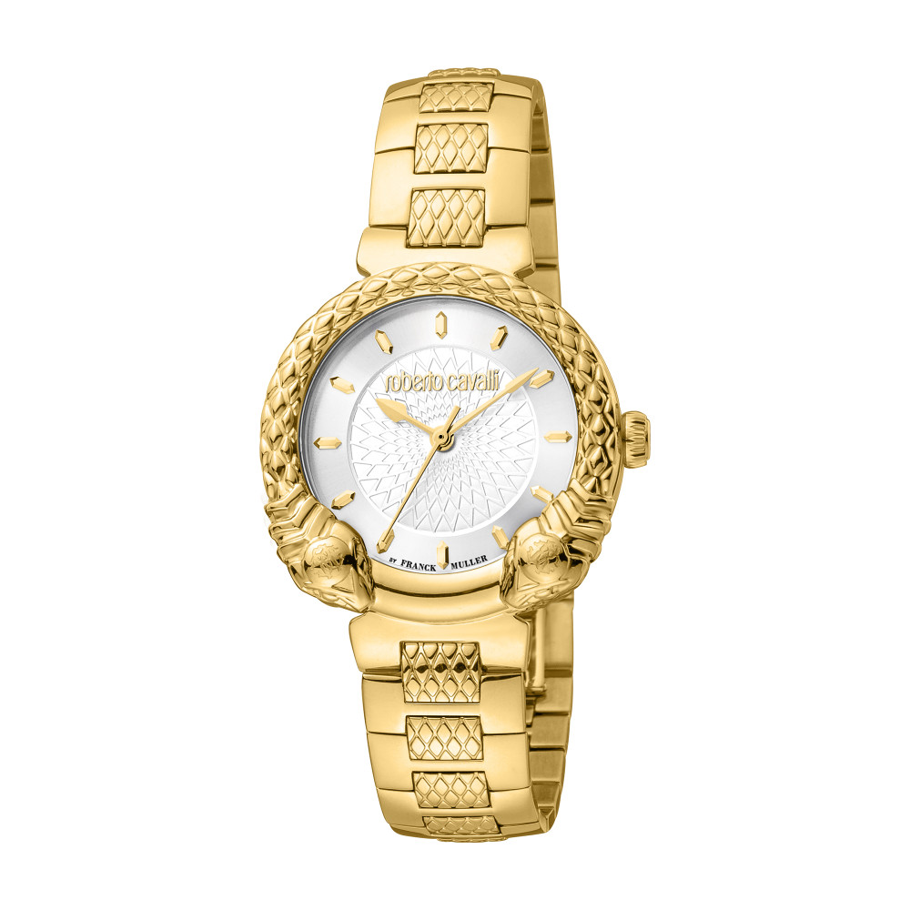 RC by FM Women Watch, Gold Color Case, Silver Dial, Gold Color Metal Bracelet,3 Hands, 5 ATM