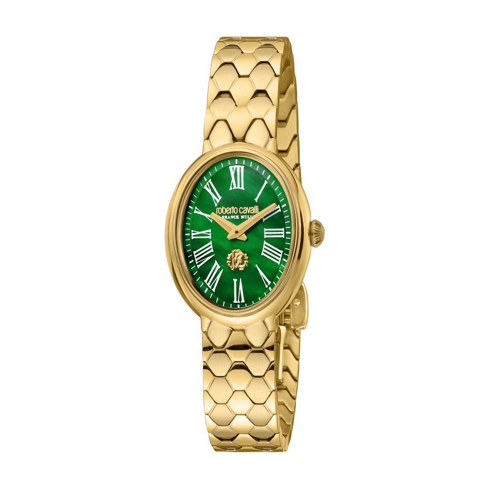 RC by FM Women Watch, Gold Color Case, Dark Green Dial, Gold Color Metal Bracelet, 2 Hands, 5 ATM