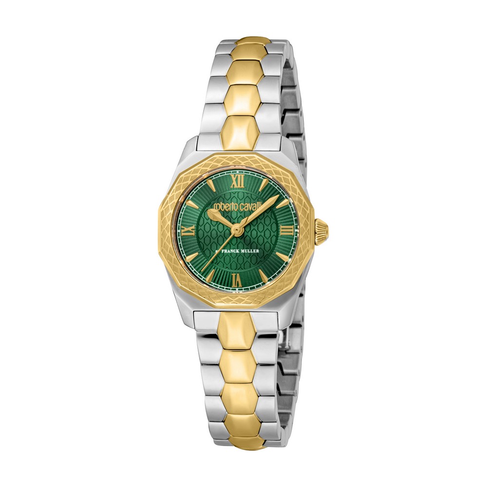 RC by FM Women Watch, Two Tone Silver & Gold Color Case, Dark Green Dial, Two Tone Silver & Gold Color Metal Bracelet, 3 Hands, 5 ATM