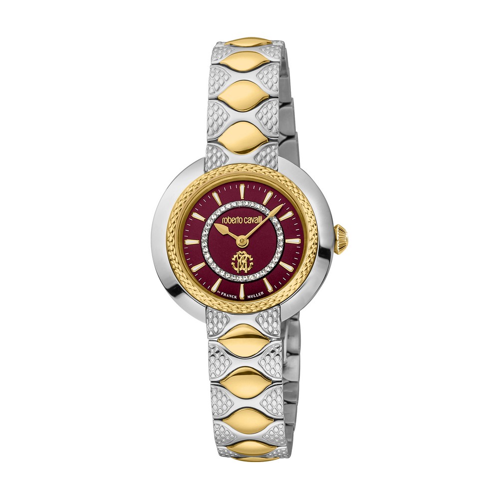 RC by FM Women Watch, Two Tone Silver & Gold Color Case, Red Dial, Two Tone Silver & Gold Color Metal Bracelet, 2 Hands, 5 ATM