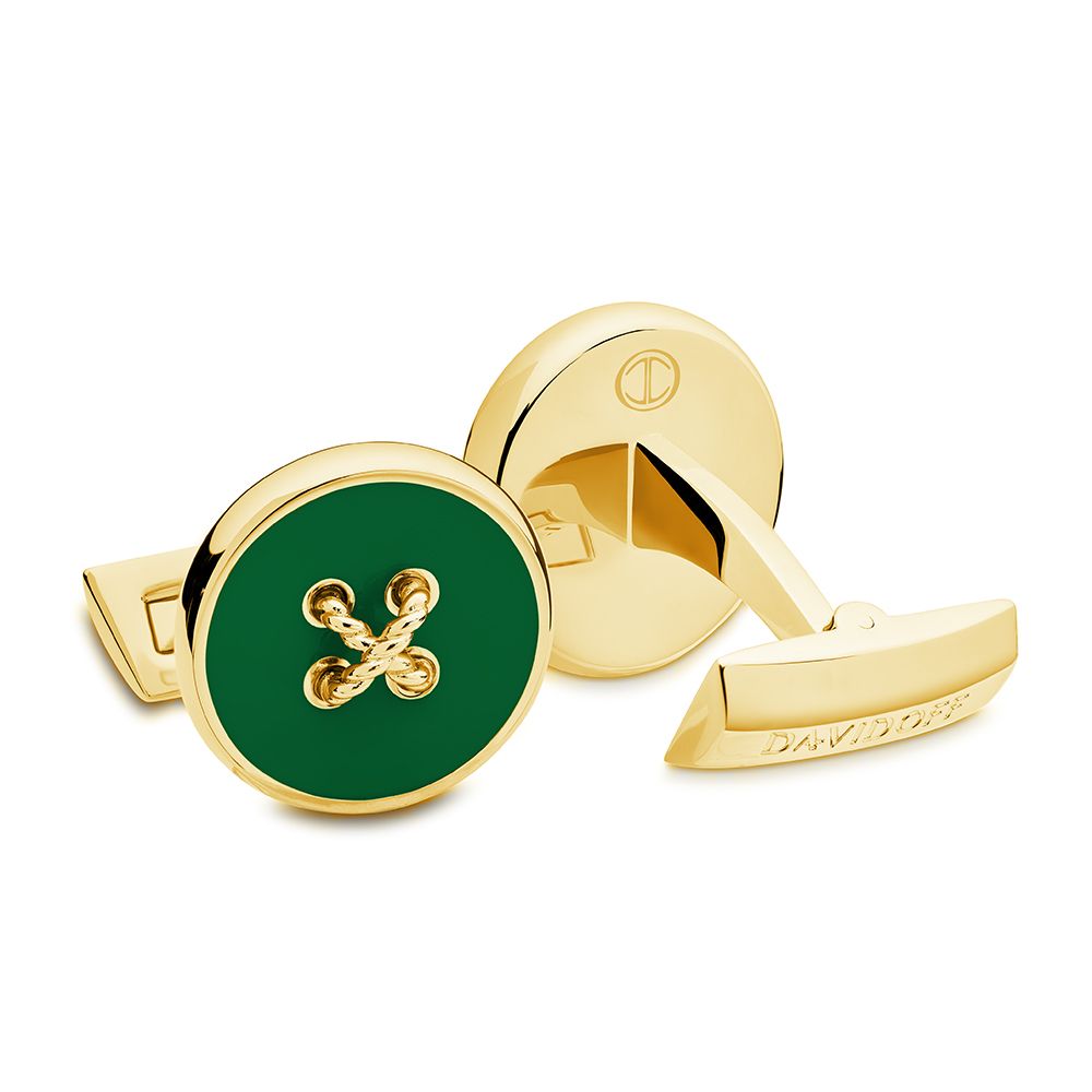 Essentials cufflinks round green light gold